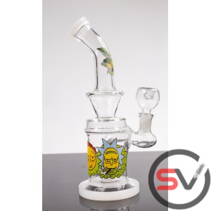 MULTI CHARACTER CURVED NECK GLASS WATER PIPE 9inch